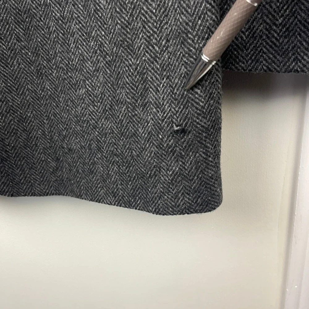 VTG Lands' End Lambswool Blazer Tweed Herringbone‎ 43R Sport Coat Grey *READ